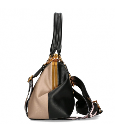 Ego Torebka Kuferek DWUSTRONNY z motylem na bigiel 2 paski Eko Skóra  MOKKA