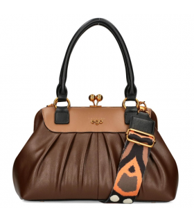 Ego Torebka Kuferek DWUSTRONNY z motylem na bigiel 2 paski Eko Skóra CZEKOLADA