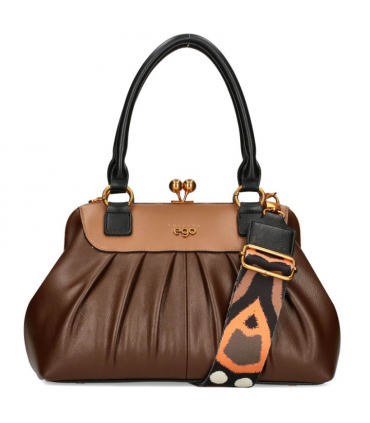 Ego Torebka Kuferek DWUSTRONNY z motylem na bigiel 2 paski Eko Skóra CZEKOLADA