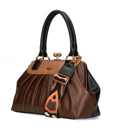 Ego Torebka Kuferek DWUSTRONNY z motylem na bigiel 2 paski Eko Skóra CZEKOLADA