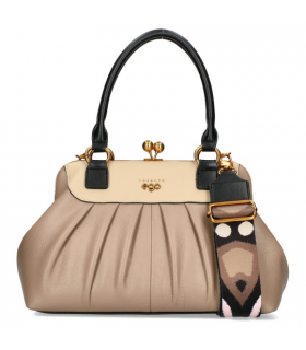 Ego Torebka Kuferek DWUSTRONNY z motylem na bigiel 2 paski Eko Skóra  MOKKA