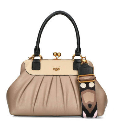 Ego Torebka Kuferek DWUSTRONNY z motylem na bigiel 2 paski Eko Skóra  MOKKA