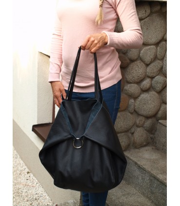 2in1 schwarze Lederhandtasche mit Kosmetiktasche