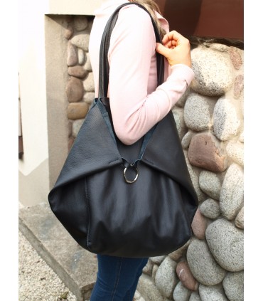 2in1 schwarze Lederhandtasche mit Kosmetiktasche