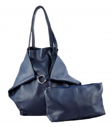 Skórzana Granatowa torebka 2w1 z kosmetyczką