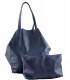 2in1 leather navy blue bag with a cosmetic bag