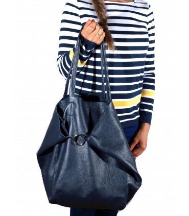 Skórzana Granatowa torebka 2w1 z kosmetyczką