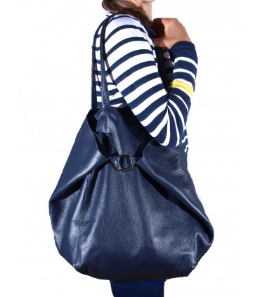 Skórzana Granatowa torebka 2w1 z kosmetyczką