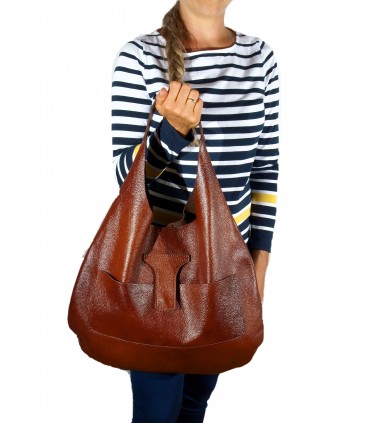 Cognac leather handbag, leather bag, soft leather