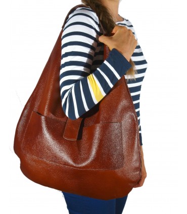 Cognac leather handbag, leather bag, soft leather