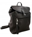 Leather Capacious Classic Backpack Black with a fringe
