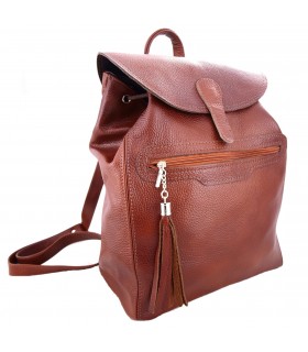 Leather capacious Classic Backpack in a cognac color with a fringe