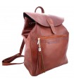 Leather capacious Classic Backpack in a cognac color with a fringe