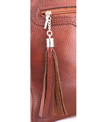 Leather capacious Classic Backpack in a cognac color with a fringe