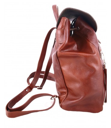 Leather capacious Classic Backpack in a cognac color with a fringe