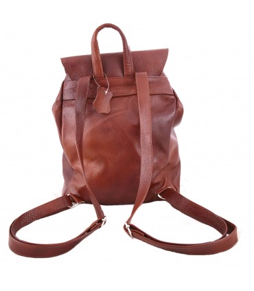 Leather capacious Classic Backpack in a cognac color with a fringe