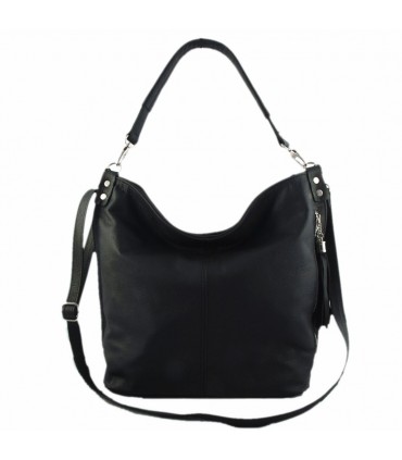 Black leather handbag / bag / crossbody bag with fringe