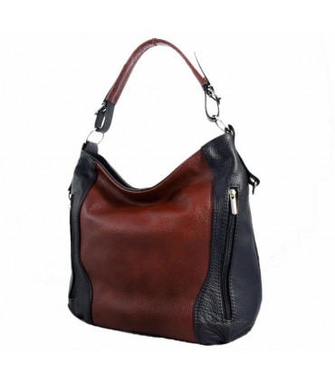 Skórzana brązowo-czarna torebka listonoszka z zamkami