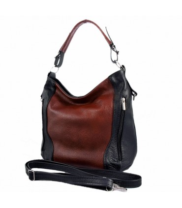 Skórzana brązowo-czarna torebka listonoszka z zamkami