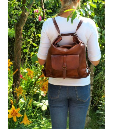 Handbag Backpack Natural leather Brown Cognac