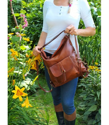 Handbag Backpack Natural leather Brown Cognac