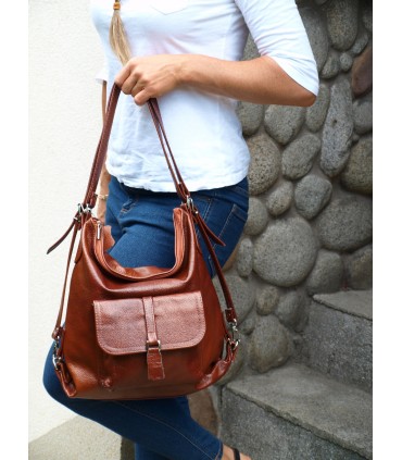 Handbag Backpack Natural leather Brown Cognac