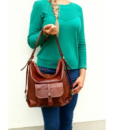 Handbag Backpack Natural leather Brown Cognac