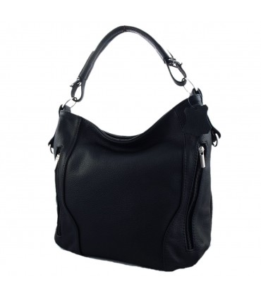 Skórzana czarna torebka listonoszka z zamkami