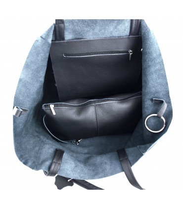2in1 schwarze Lederhandtasche mit Kosmetiktasche