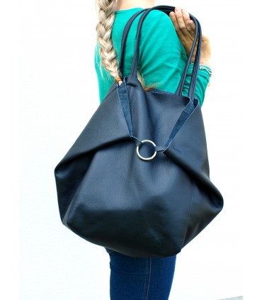 2in1 schwarze Lederhandtasche mit Kosmetiktasche