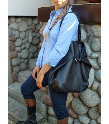 2in1 schwarze Lederhandtasche mit Kosmetiktasche