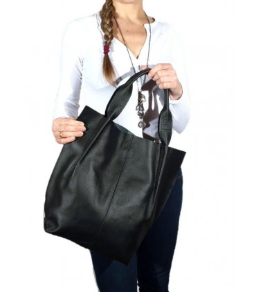 Skórzana czarna torebka/shopper/aktówka