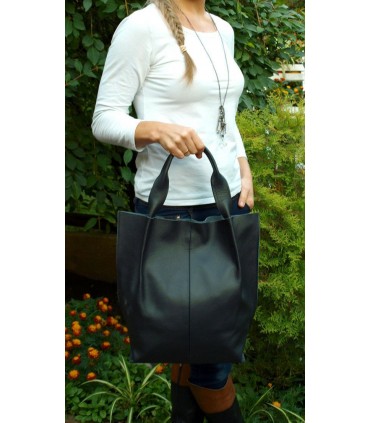 Skórzana czarna torebka/shopper/aktówka