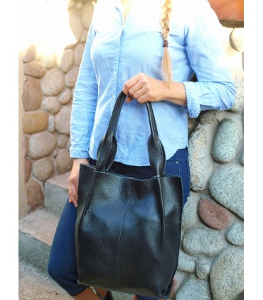 Skórzana czarna torebka/shopper/aktówka
