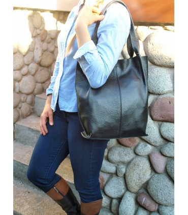 Skórzana czarna torebka/shopper/aktówka