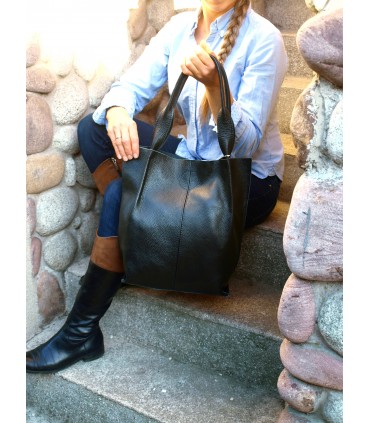 Skórzana czarna torebka/shopper/aktówka