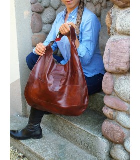 Cognac leather handbag, leather bag, soft leather