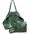 Skórzana zielona torebka 2w1 z kosmetyczką