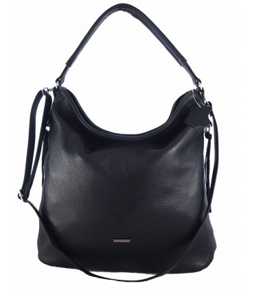 Skórzana czarna torebka/worek z blaszką