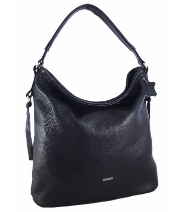 Skórzana czarna torebka/worek z blaszką