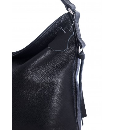 Skórzana czarna torebka/worek z blaszką