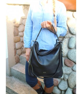 Black leather handbag, leather bag with a belt, soft leather