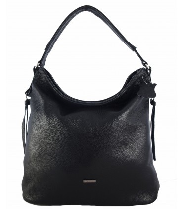 Skórzana czarna torebk/worek z blaszką