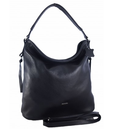 Skórzana czarna torebk/worek z blaszką