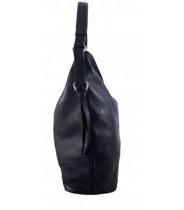 Skórzana czarna torebk/worek z blaszką