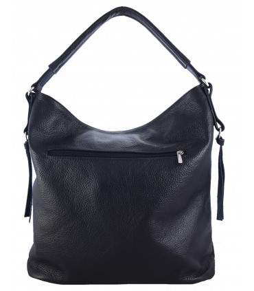 Skórzana czarna torebk/worek z blaszką