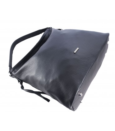 Skórzana czarna torebk/worek z blaszką