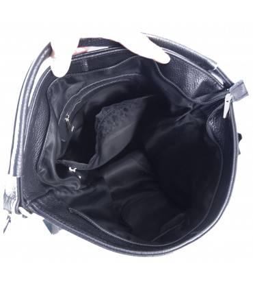 Skórzana czarna torebk/worek z blaszką