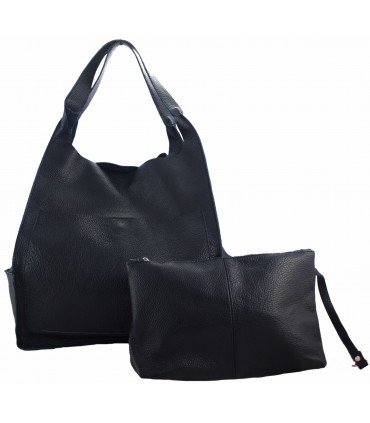 Leather tote Bag, Leather black oversized handbag, 2-in-1 model with a cosmetic bag