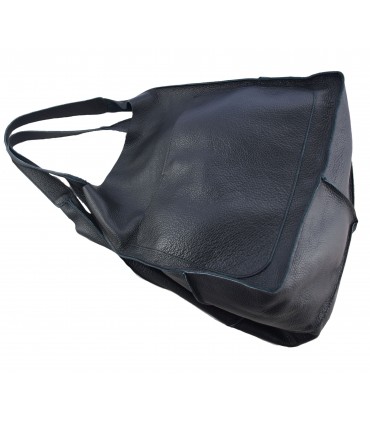 Leather tote Bag, Leather black oversized handbag, 2-in-1 model with a cosmetic bag